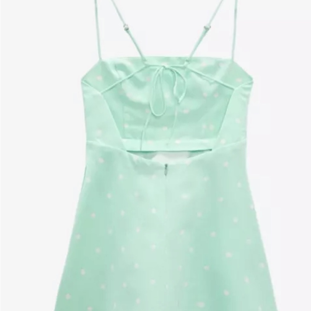 Zara Light Green Dress with White Dots xs #linen #pockadots #summer #girly - Picture 3 of 13